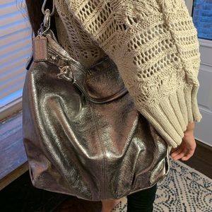 Coach Pewter Leather Metallic Brooke Handbag